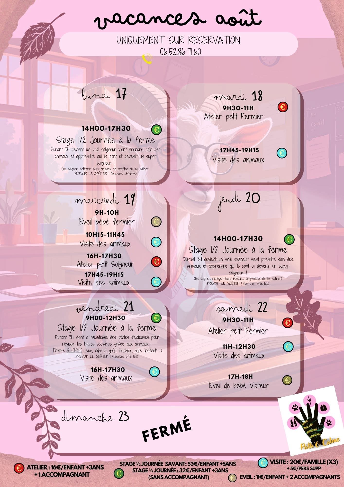 Planning du mois d'août 3